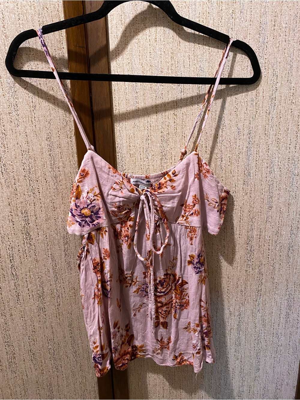Women’s Pink Floral Tie-Front Spaghetti Strap Top